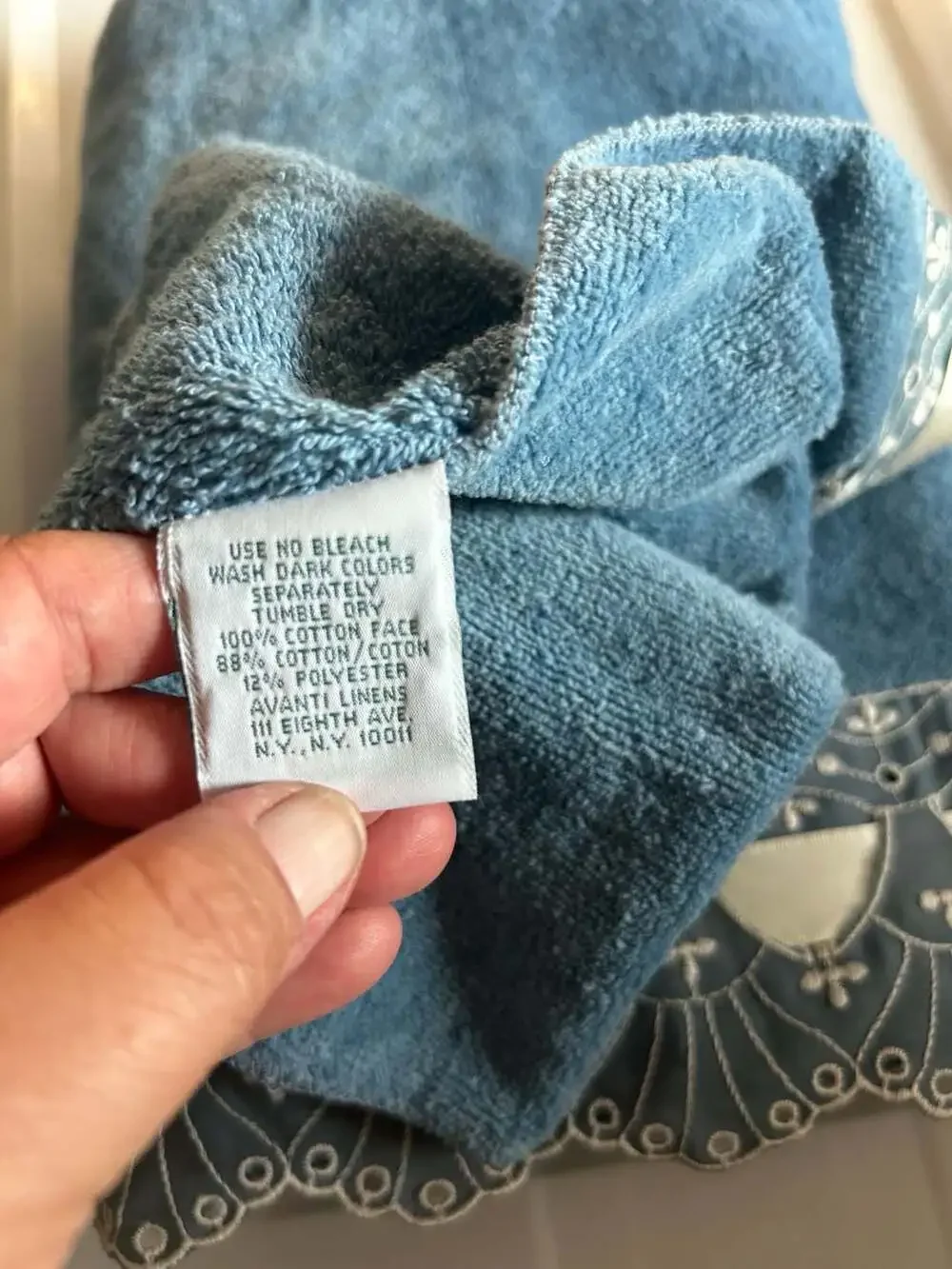 Laura Ashley for Avanti Blue Bath Towel and Washcloth with Embroidered Pattern